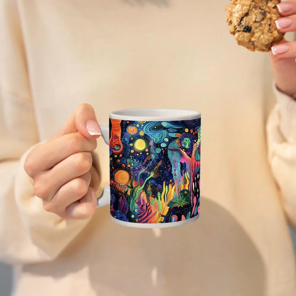 Psychedelic Cosmic Fantasy Art Dark Background – Mugs