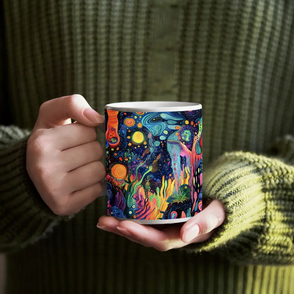 Psychedelic Cosmic Fantasy Art Dark Background – Mugs
