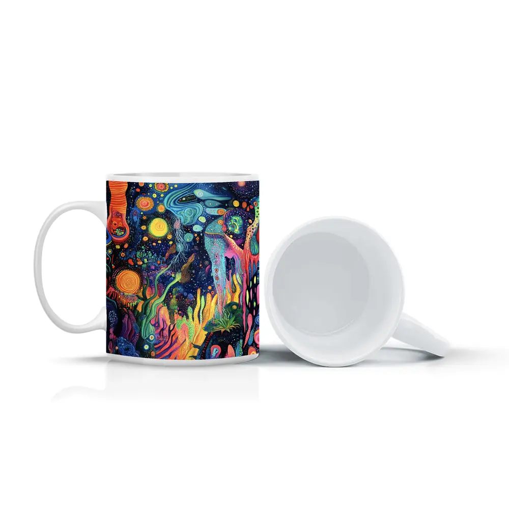 Psychedelic Cosmic Fantasy Art Dark Background – Mugs