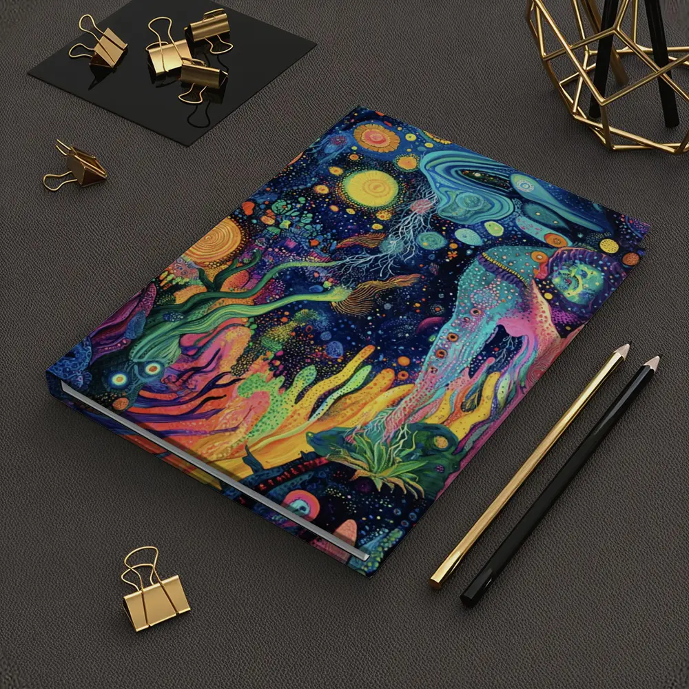 Psychedelic Cosmic Fantasy Art Dark Background – Notebooks