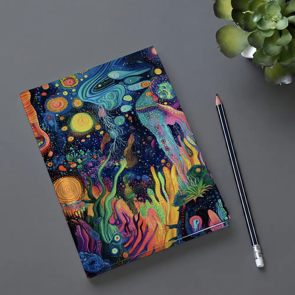 Psychedelic Cosmic Fantasy Art Dark Background – Notebooks