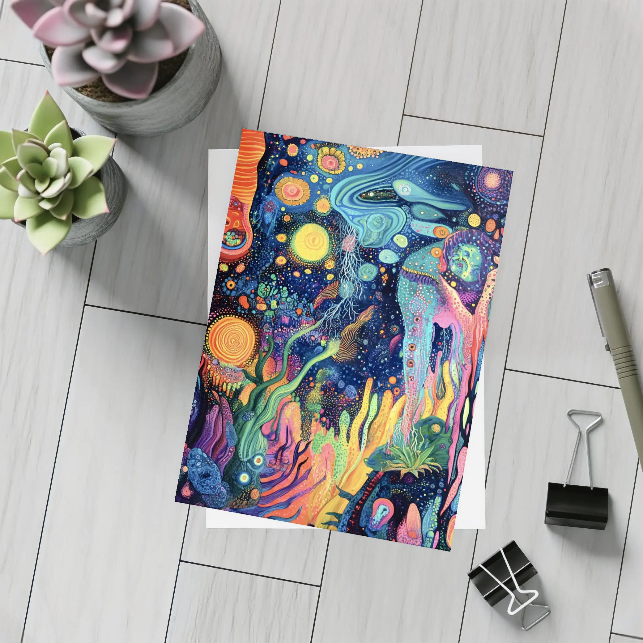 Psychedelic Cosmic Fantasy Art Dark Background – Postcards