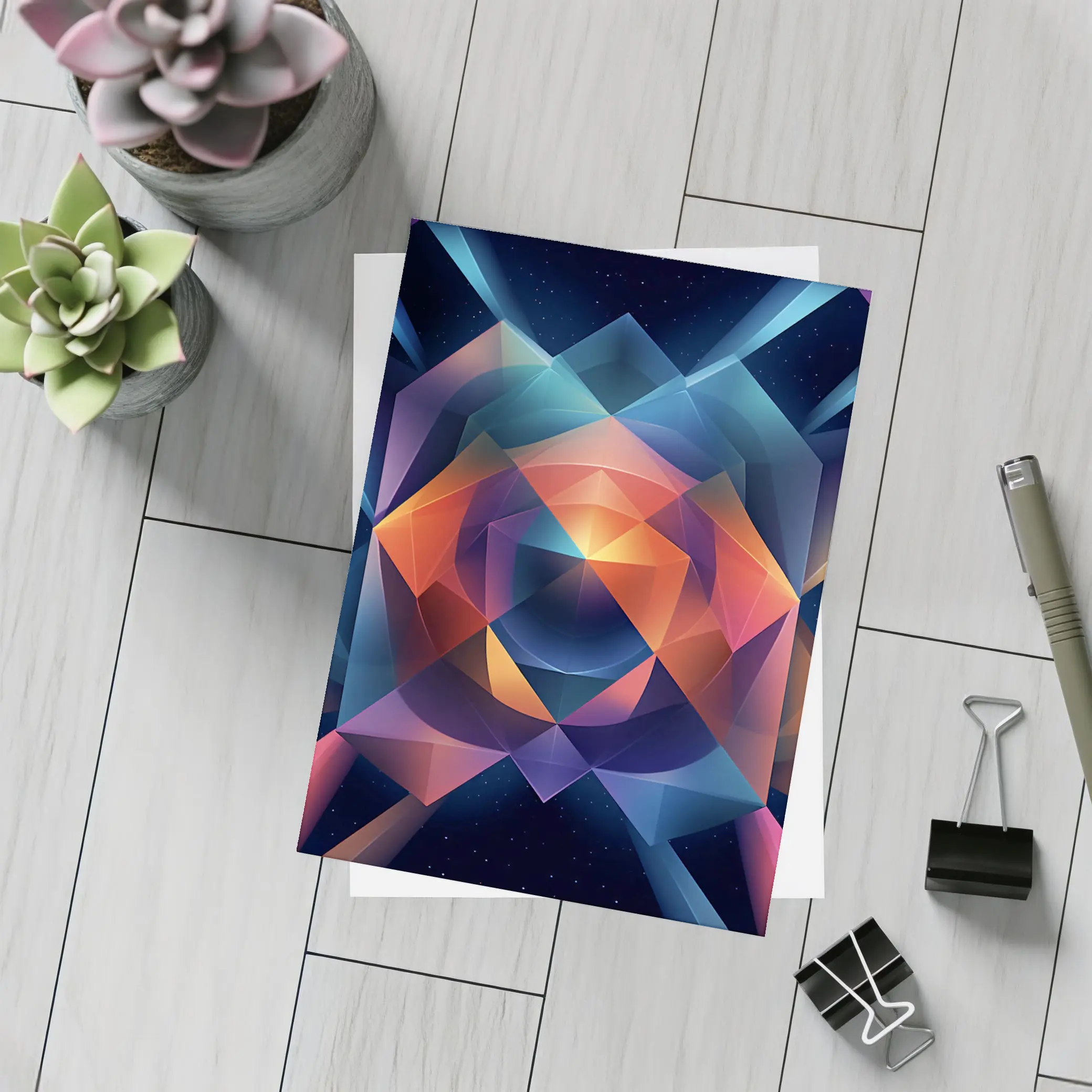 Geometric Abstract Art Dark Space Background – Postcards