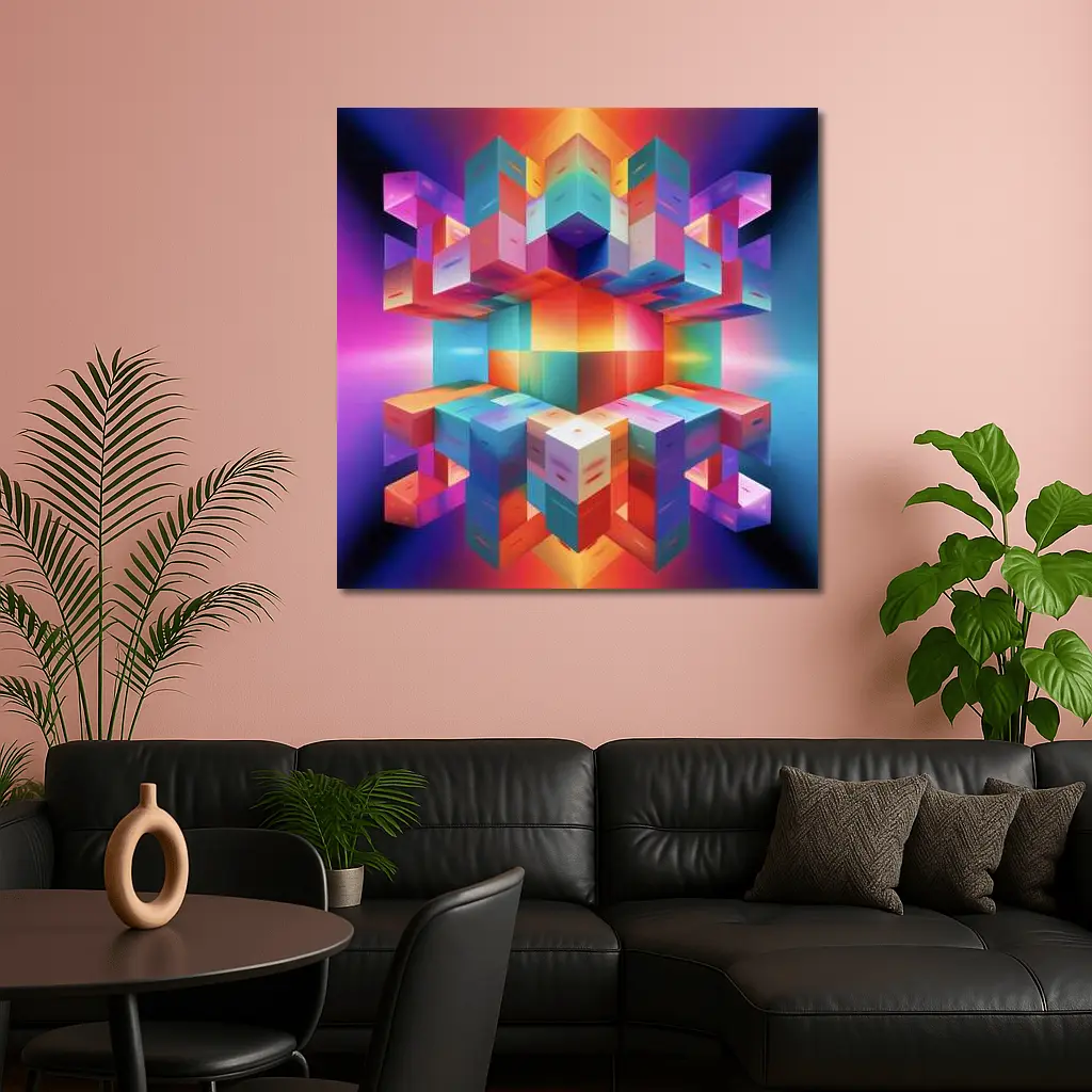 Colorful 3D Cubes Abstract Geometric Art – Wall Art
