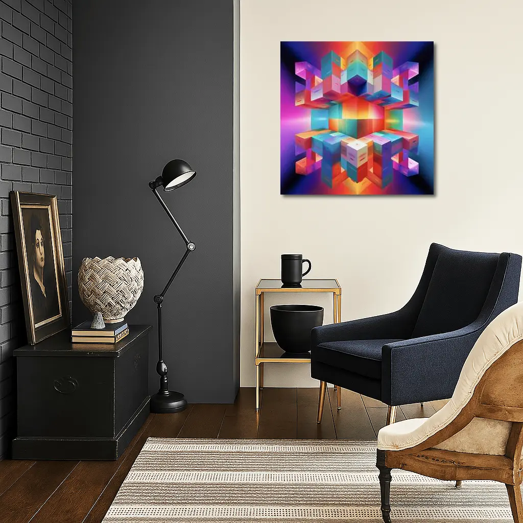 Colorful 3D Cubes Abstract Geometric Art – Wall Art
