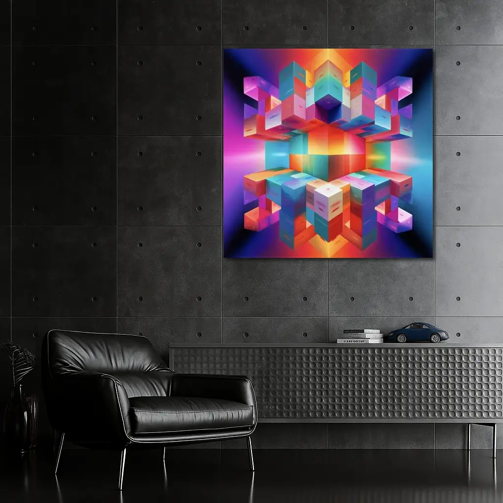 Colorful 3D Cubes Abstract Geometric Art – Wall Art
