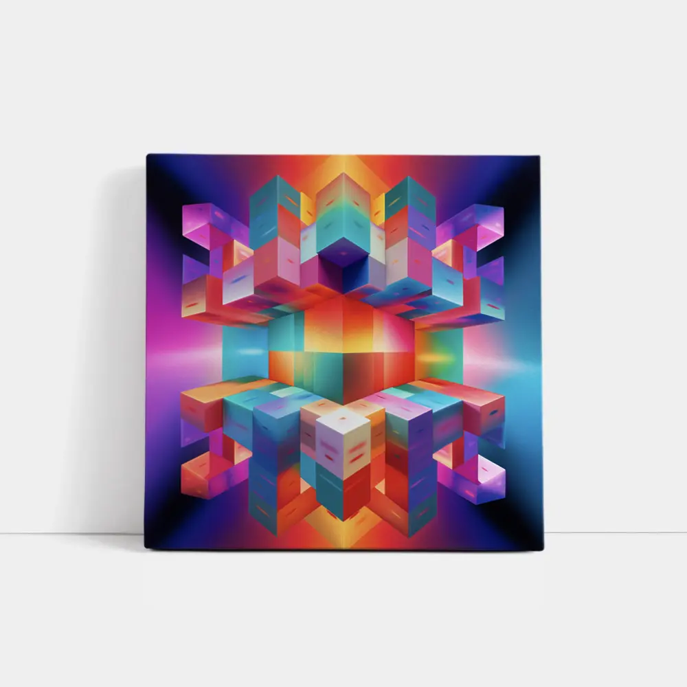 Colorful 3D Cubes Abstract Geometric Art – Wall Art