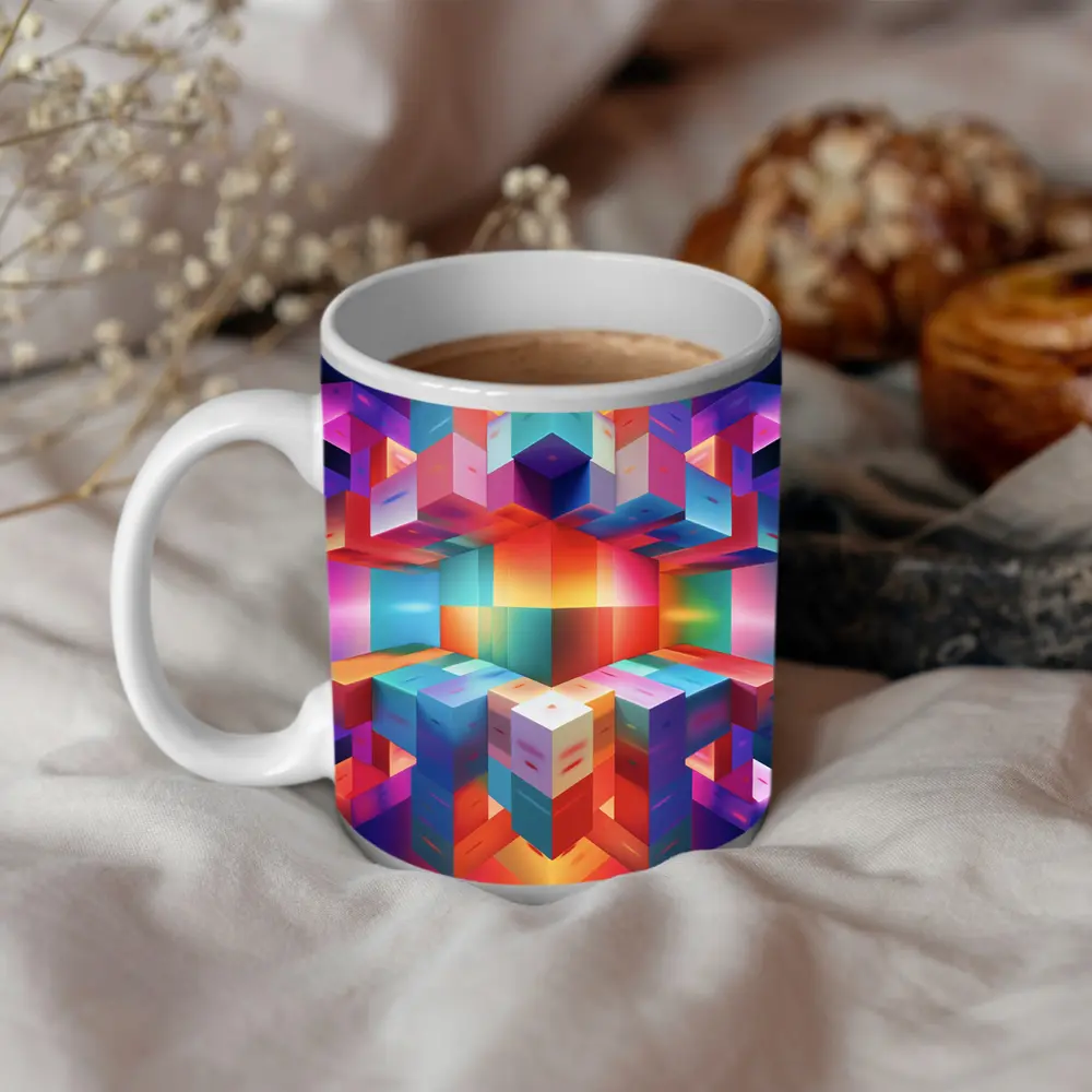 Colorful 3D Cubes Abstract Geometric Art – Mugs