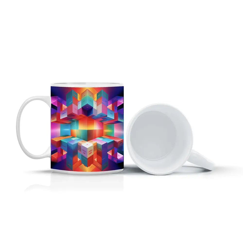 Colorful 3D Cubes Abstract Geometric Art – Mugs
