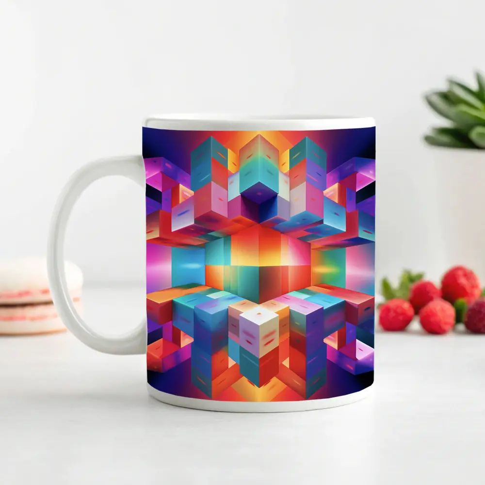 Colorful 3D Cubes Abstract Geometric Art – Mugs