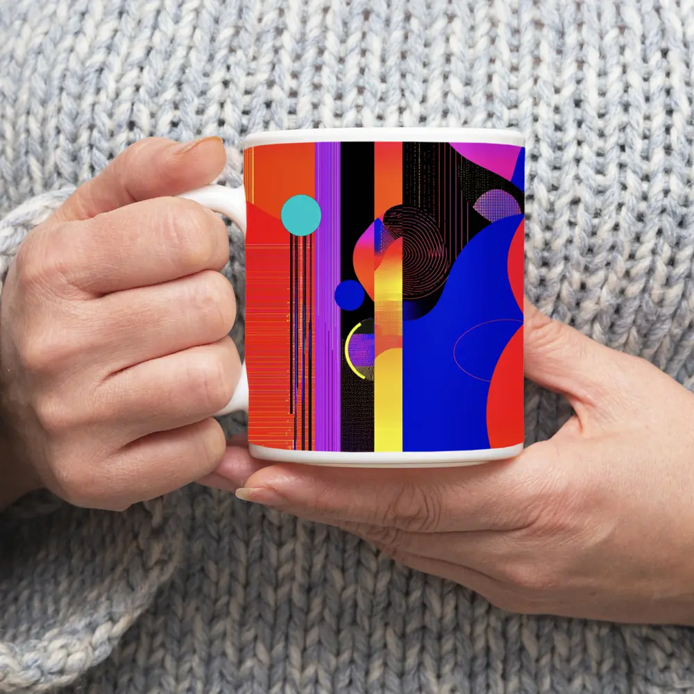 Bold Geometric Abstract Art Blue Red – Mugs