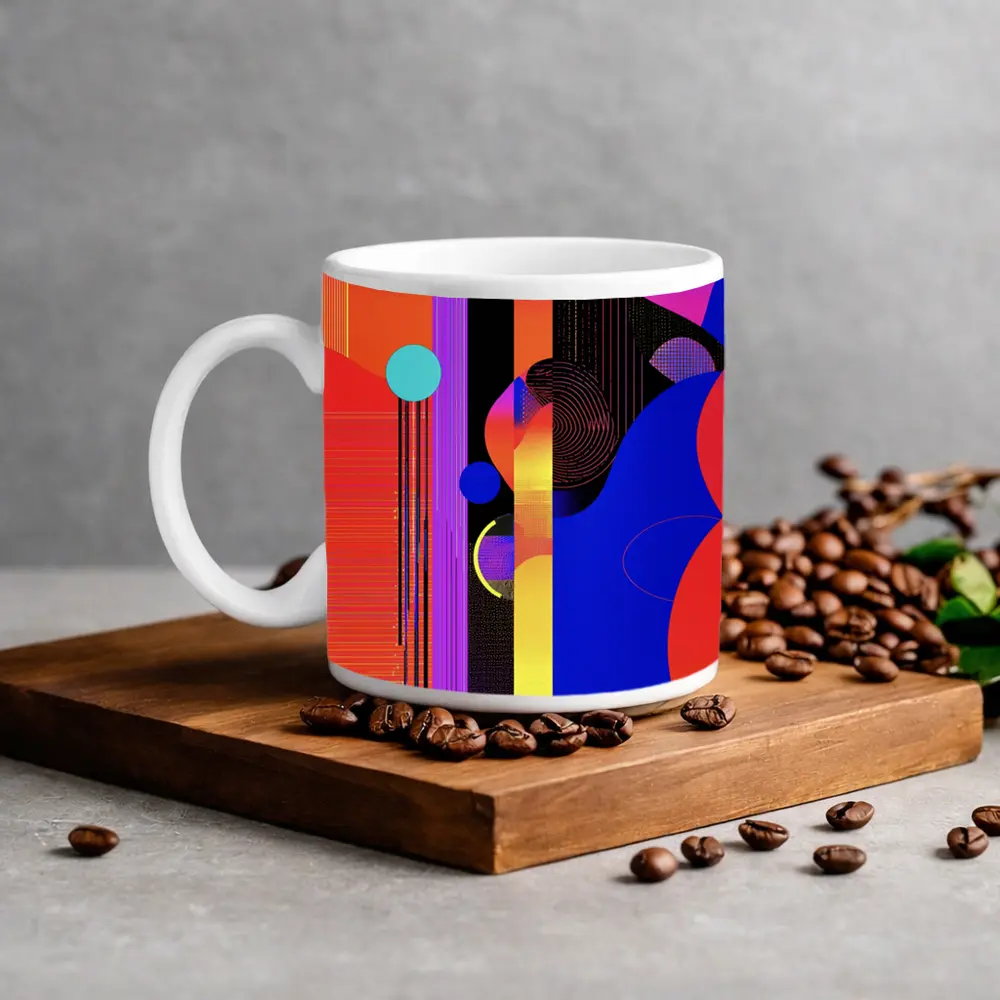 Bold Geometric Abstract Art Blue Red – Mugs