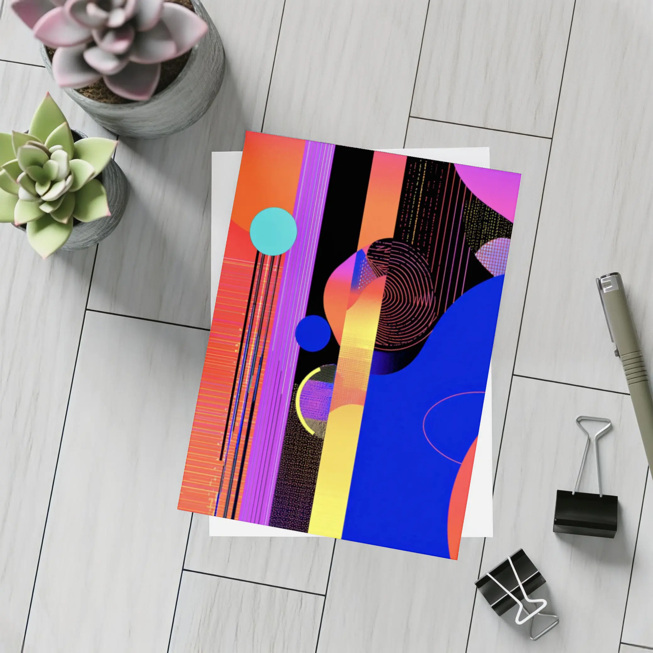 Bold Geometric Abstract Art Blue Red – Postcards
