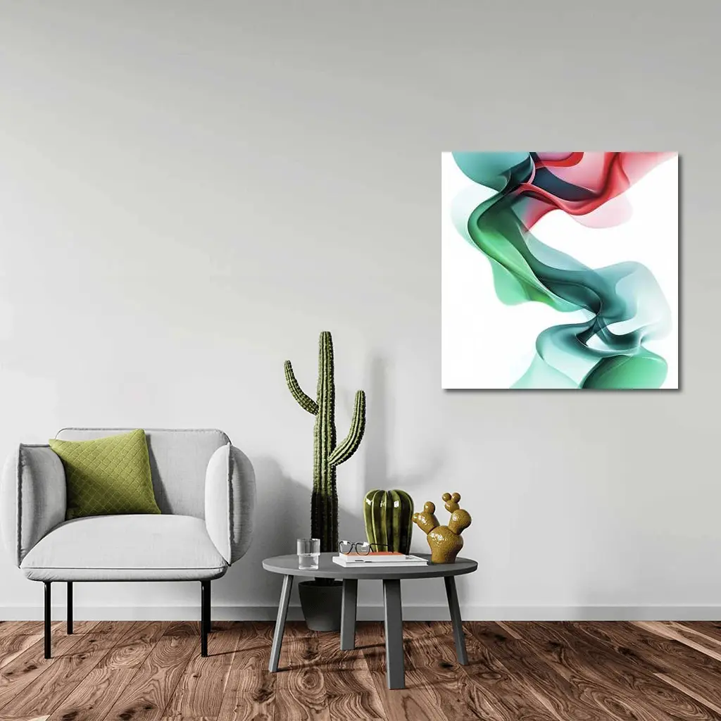 Flowing Abstract Waves Green Pink White Background – Wall Art