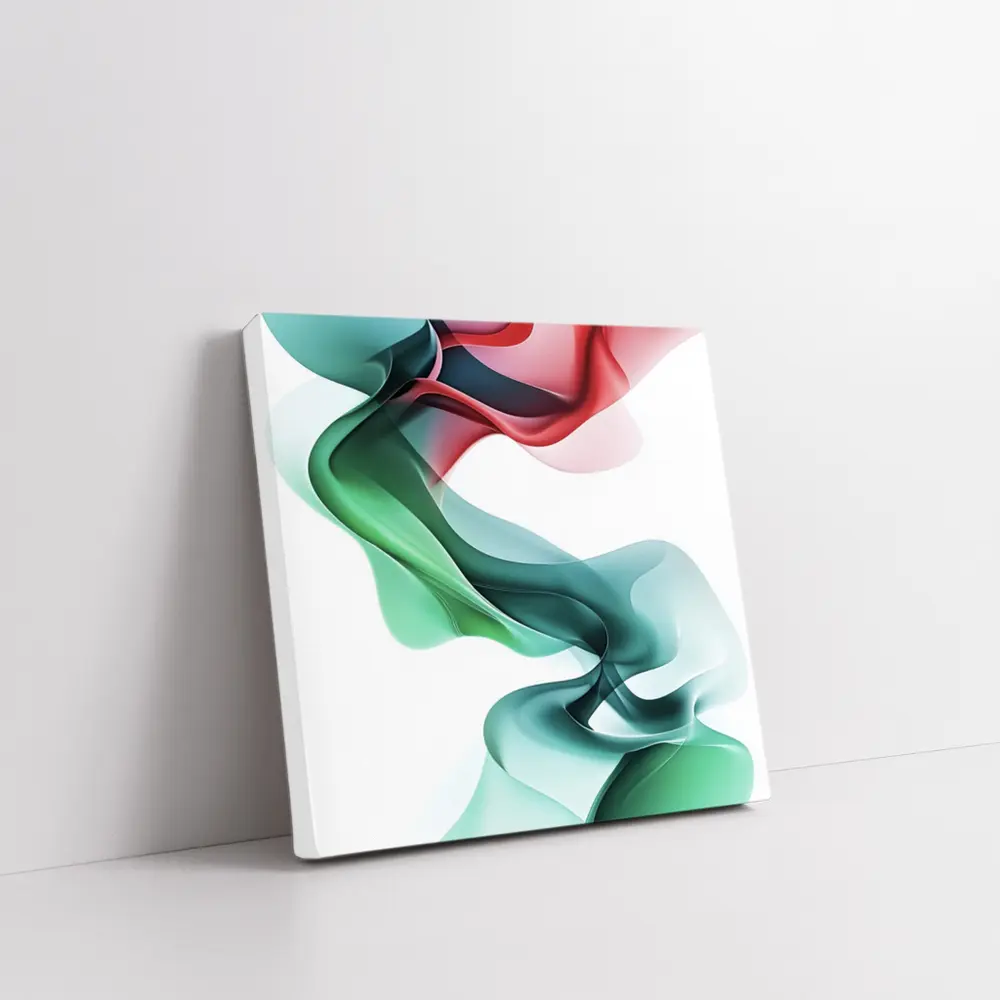 Flowing Abstract Waves Green Pink White Background – Wall Art