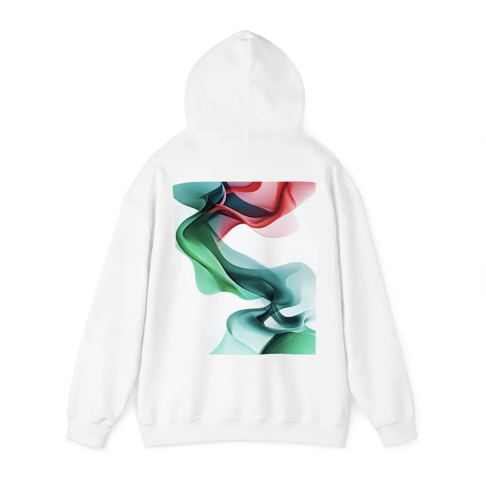 Flowing Abstract Waves Green Pink White Background – Hoodies