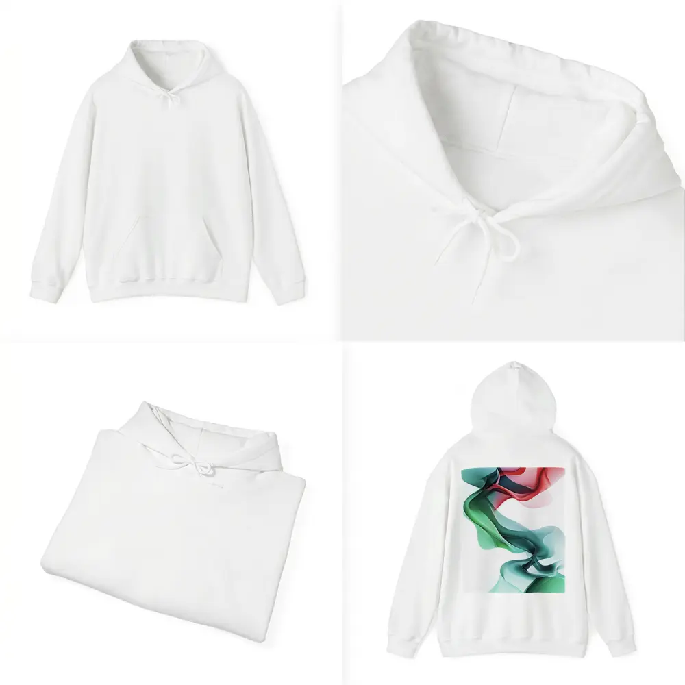Flowing Abstract Waves Green Pink White Background – Hoodies