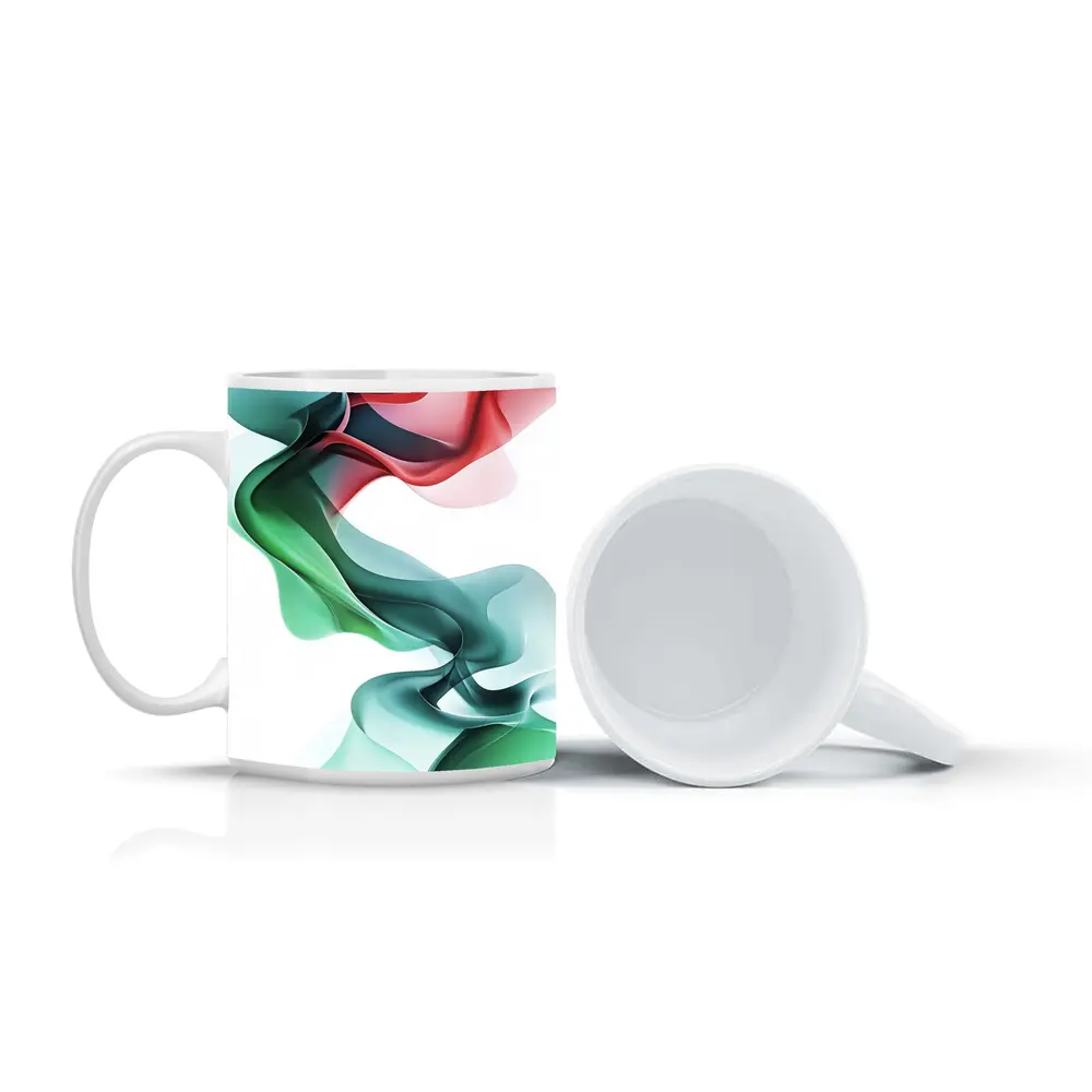 Flowing Abstract Waves Green Pink White Background – Mugs