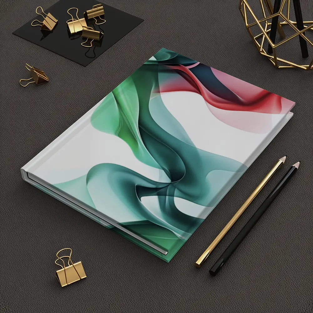 Flowing Abstract Waves Green Pink White Background – Notebooks