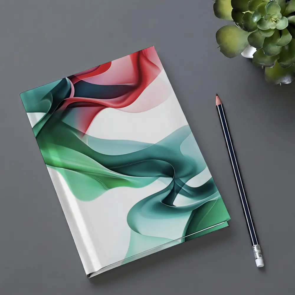 Flowing Abstract Waves Green Pink White Background – Notebooks