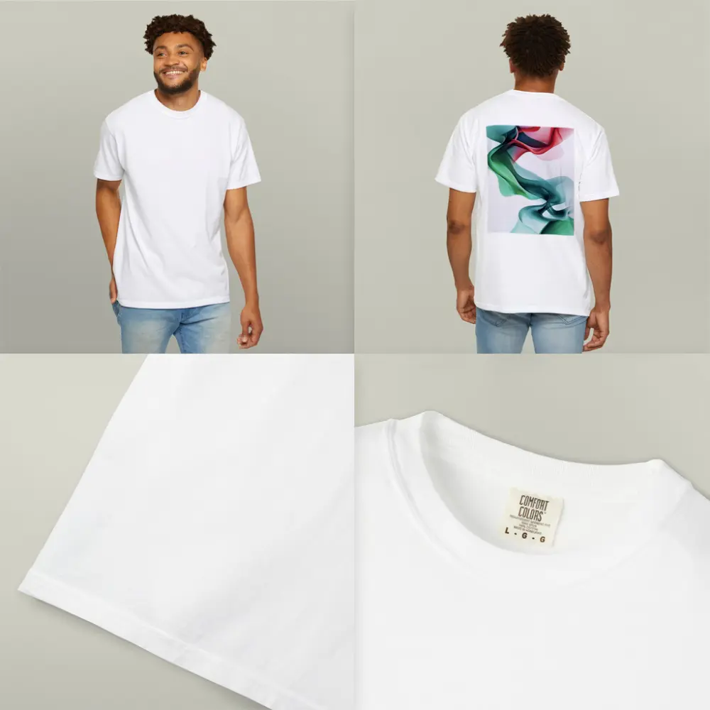 Flowing Abstract Waves Green Pink White Background – T-Shirts