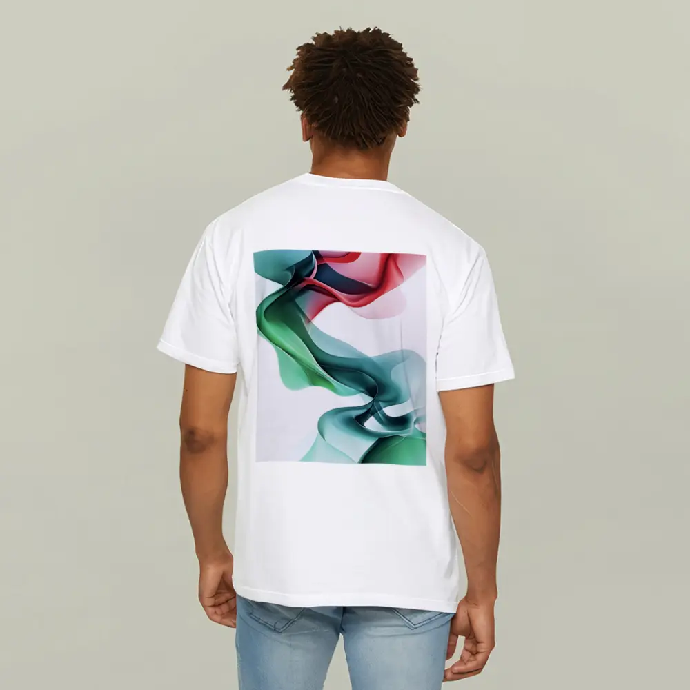 Flowing Abstract Waves Green Pink White Background – T-Shirts