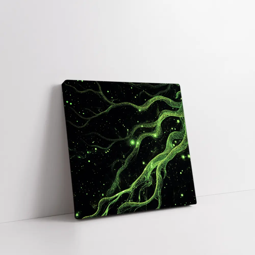 Glowing Green Organic Tendrils On Black – Wall Art