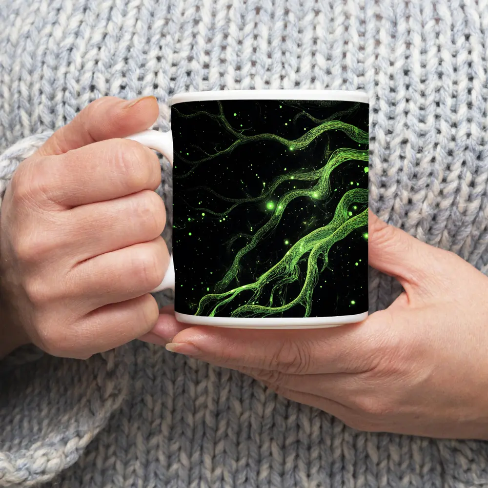 Glowing Green Organic Tendrils On Black – Mugs