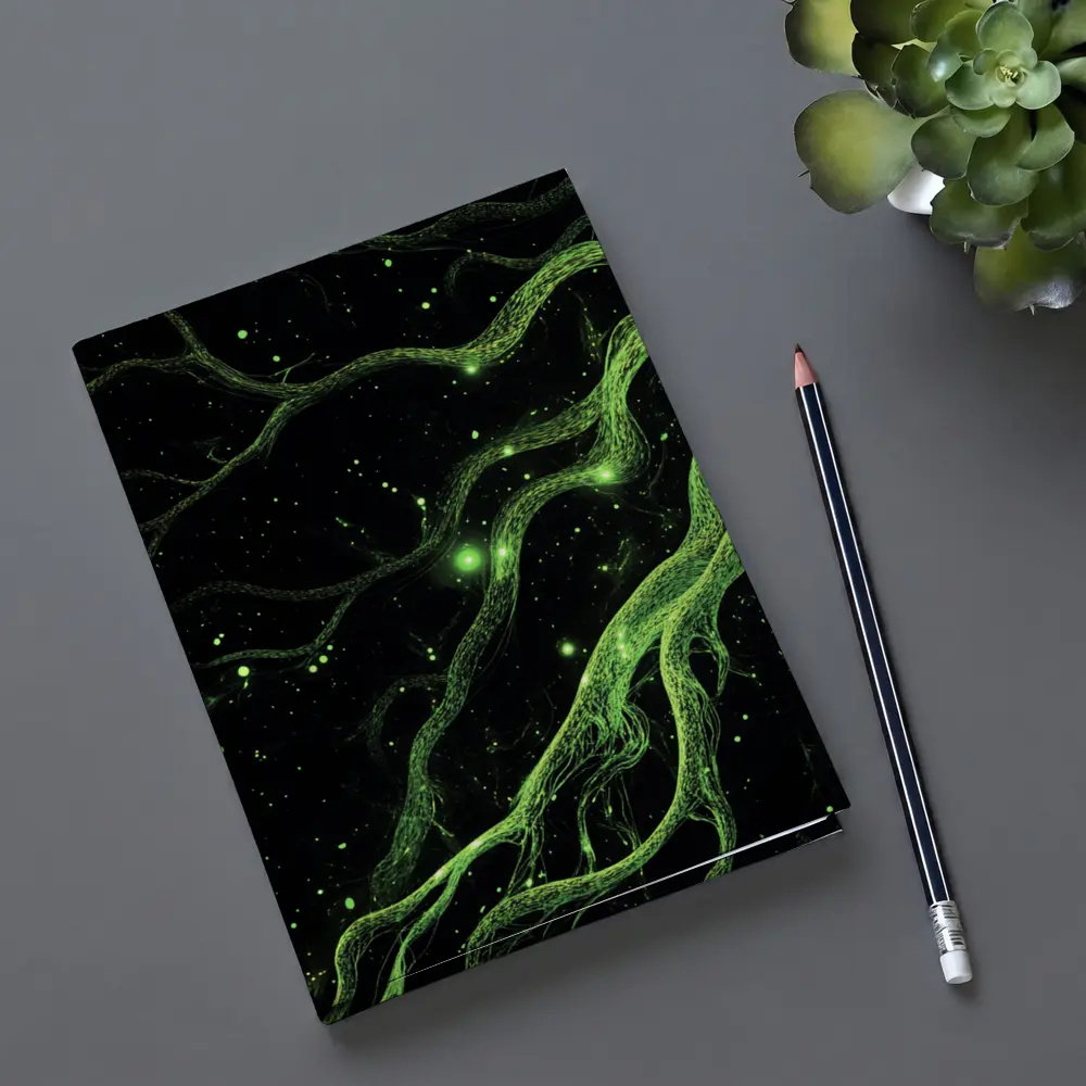 Glowing Green Organic Tendrils On Black – Notebooks