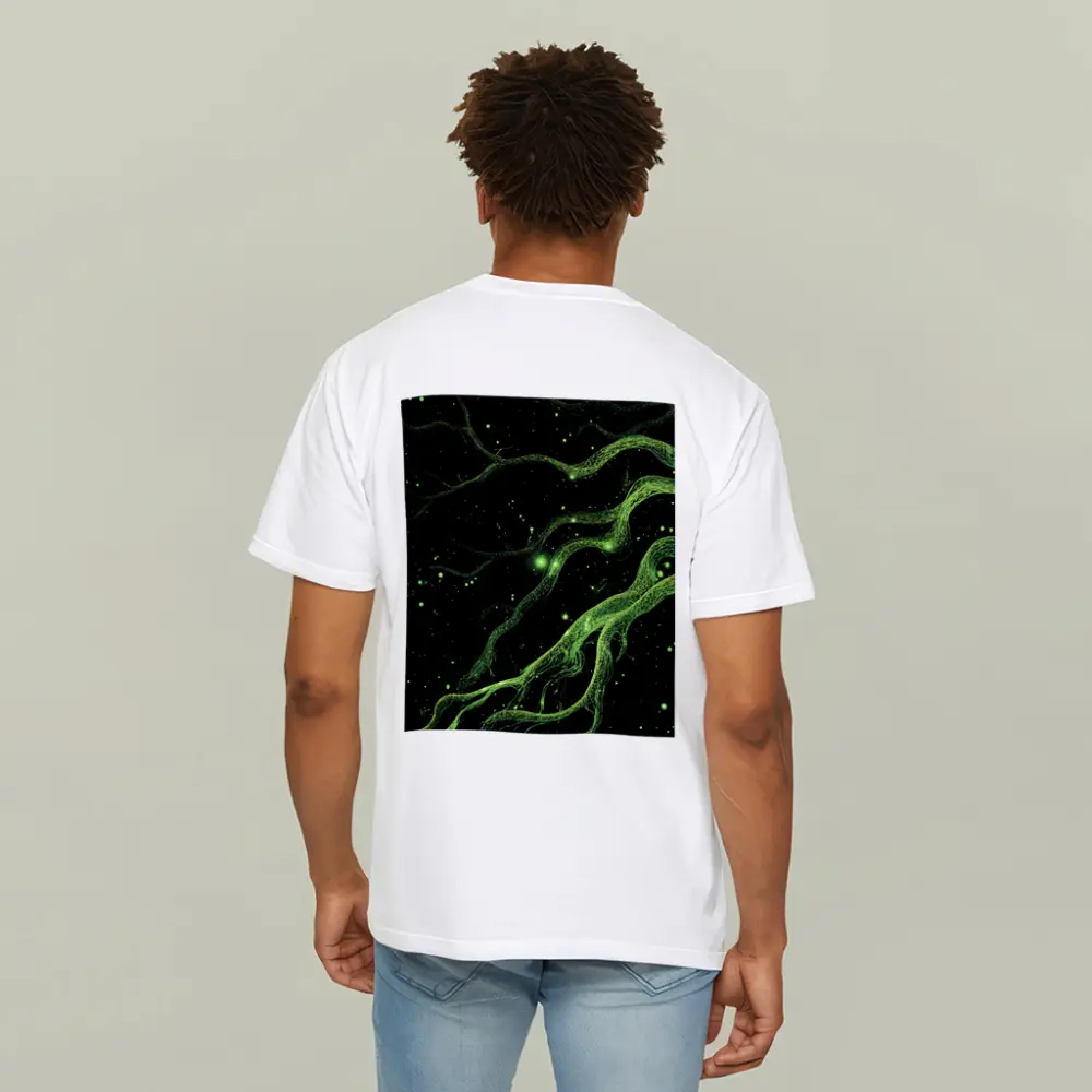 Glowing Green Organic Tendrils On Black – T-Shirts