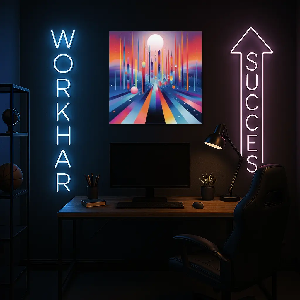 Colorful Abstract Geometric City Night Sky – Wall Art