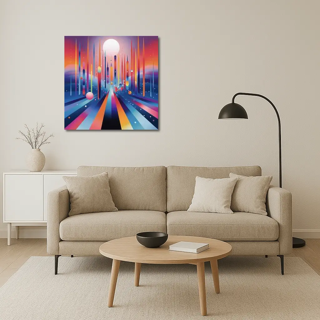 Colorful Abstract Geometric City Night Sky – Wall Art
