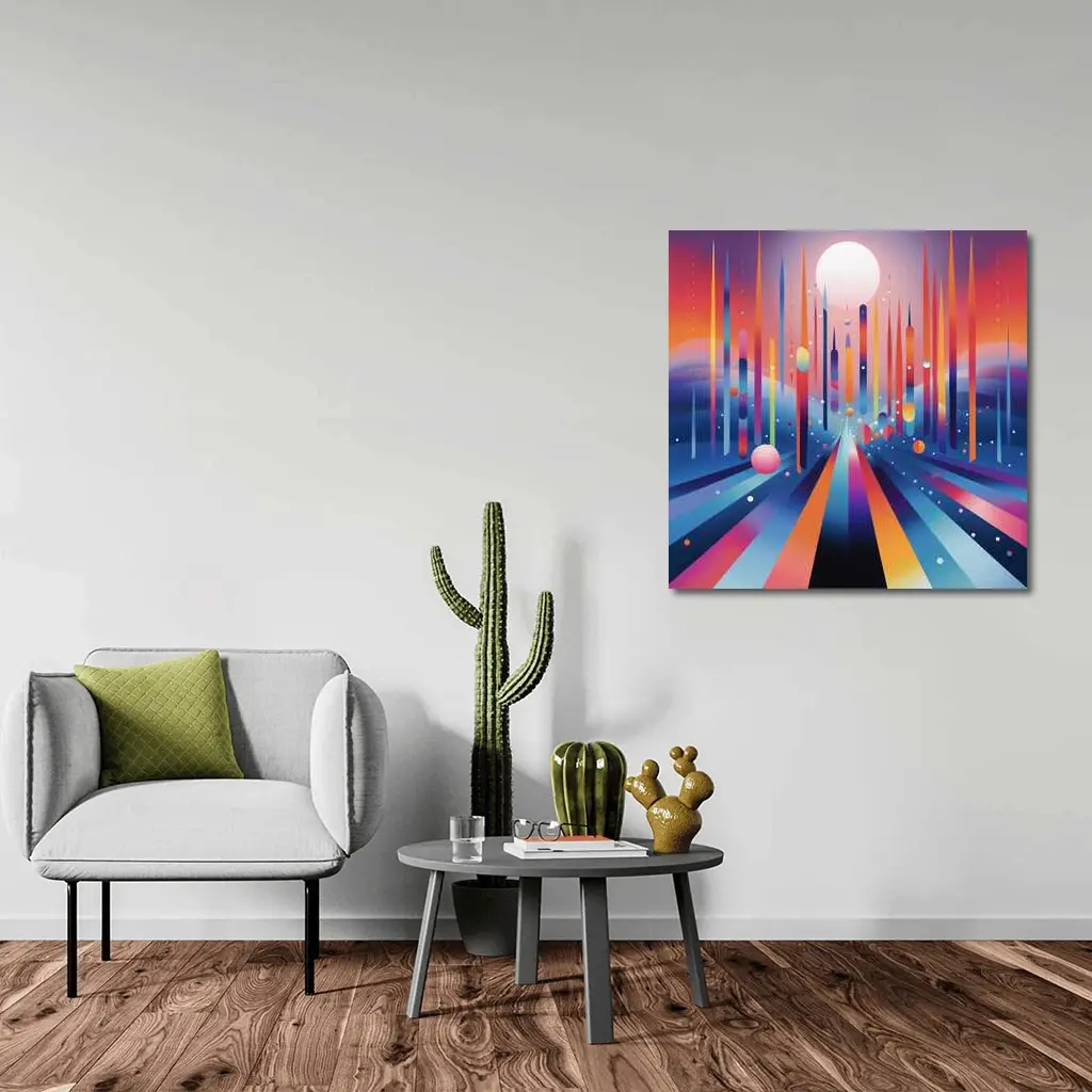 Colorful Abstract Geometric City Night Sky – Wall Art