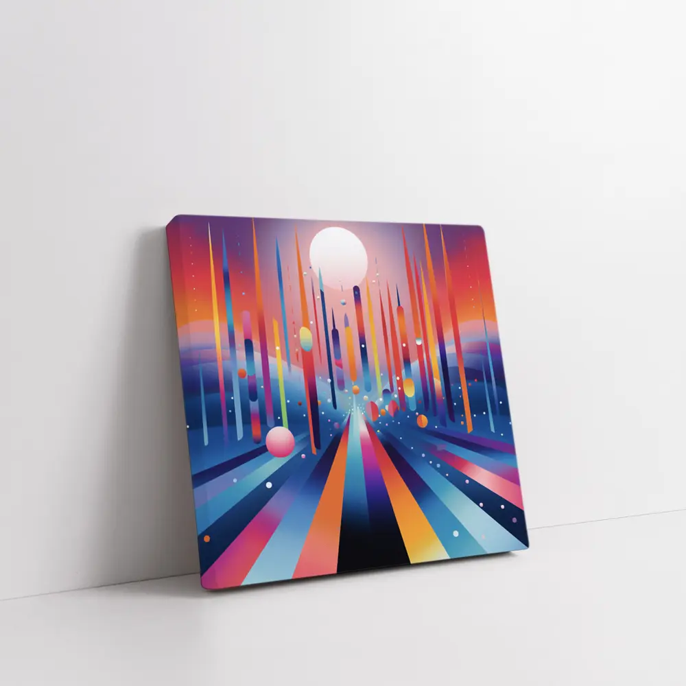 Colorful Abstract Geometric City Night Sky – Wall Art