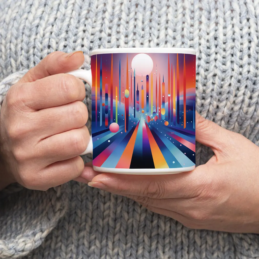 Colorful Abstract Geometric City Night Sky – Mugs