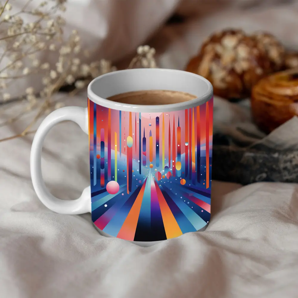 Colorful Abstract Geometric City Night Sky – Mugs