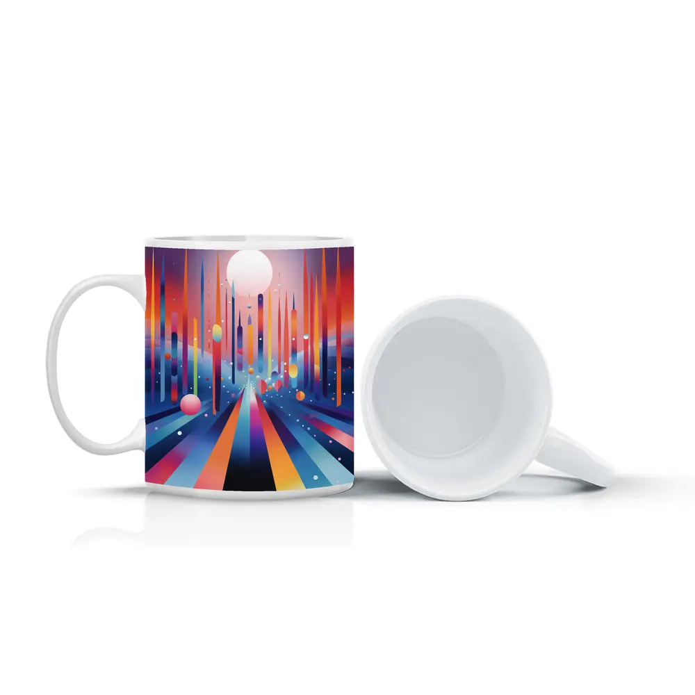 Colorful Abstract Geometric City Night Sky – Mugs