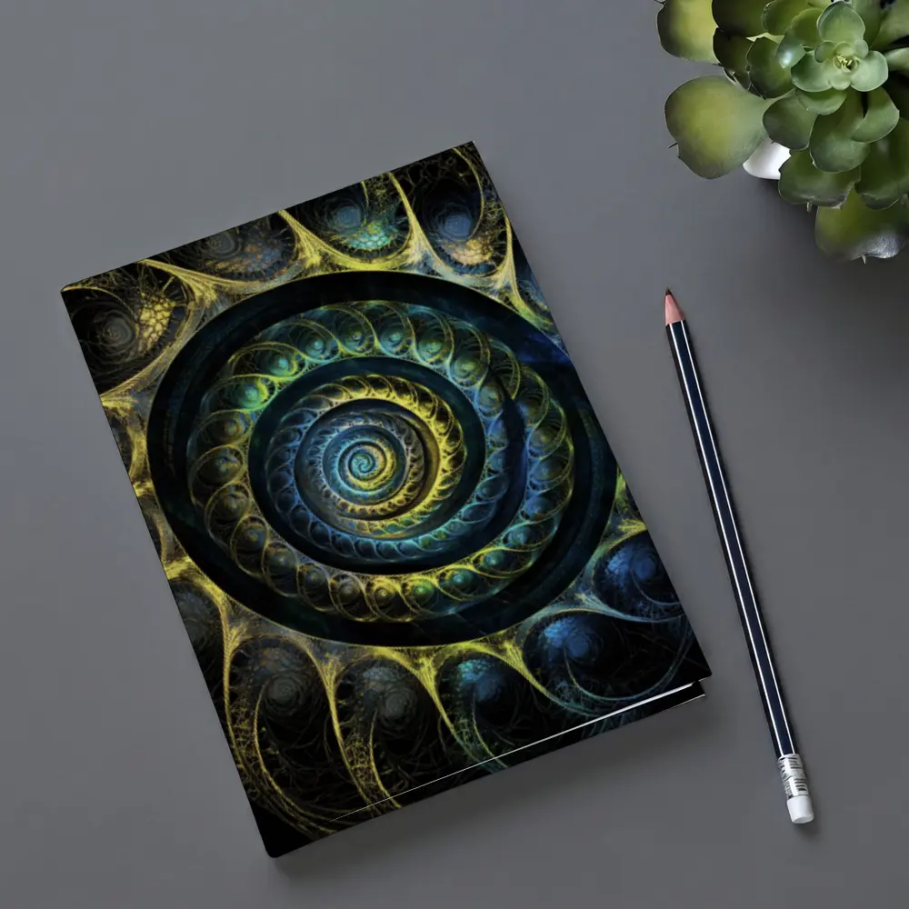 Dark Fractal Spiral Abstract Blue Gold – Notebooks