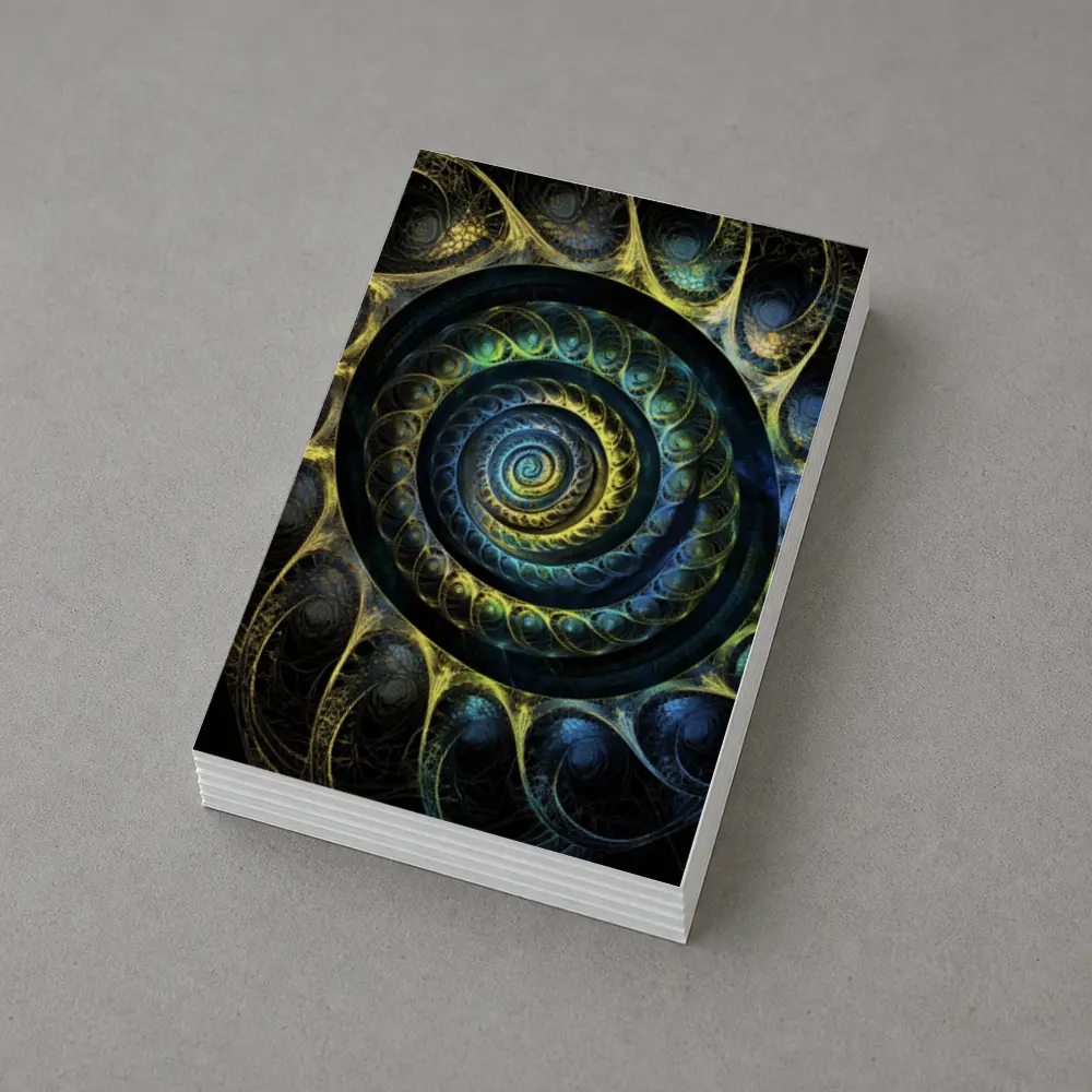 Dark Fractal Spiral Abstract Blue Gold – Postcards