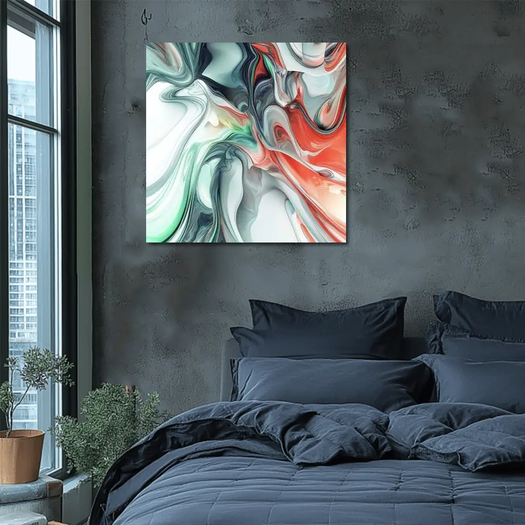 Fluid Marble Abstract Art Coral Mint White – Wall Art