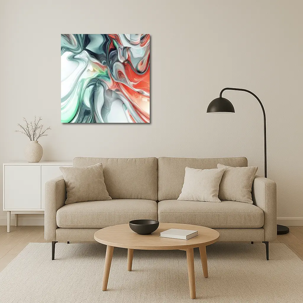 Fluid Marble Abstract Art Coral Mint White – Wall Art