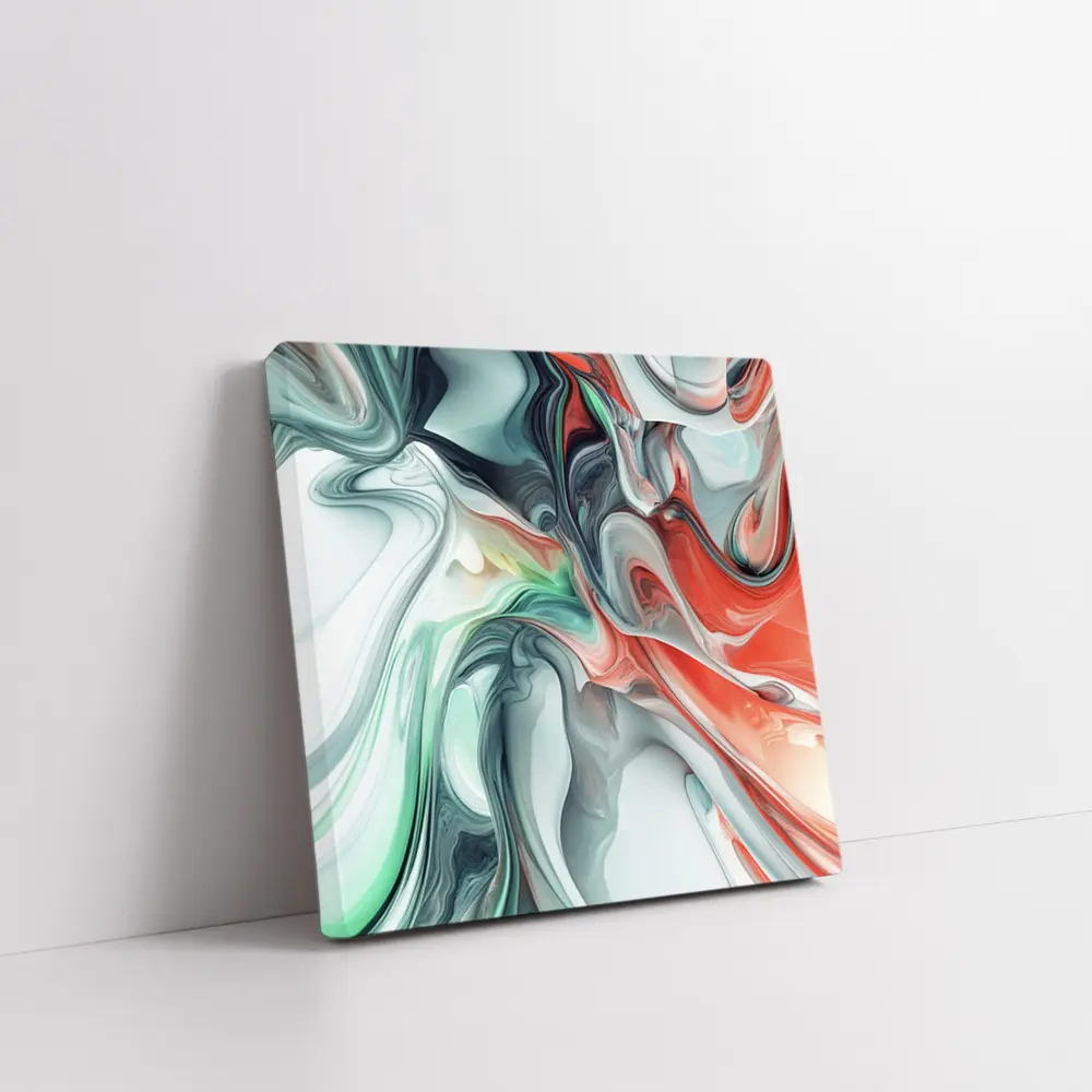 Fluid Marble Abstract Art Coral Mint White – Wall Art