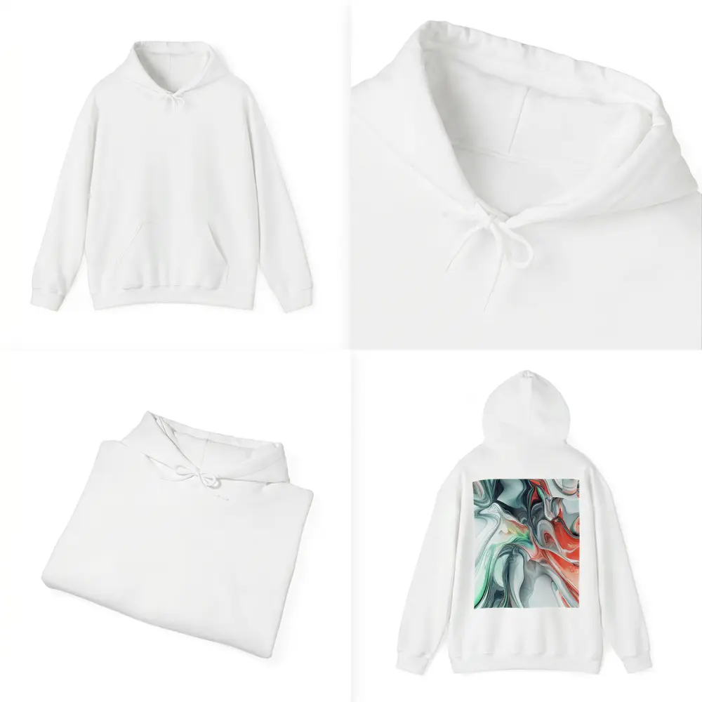 Fluid Marble Abstract Art Coral Mint White – Hoodies
