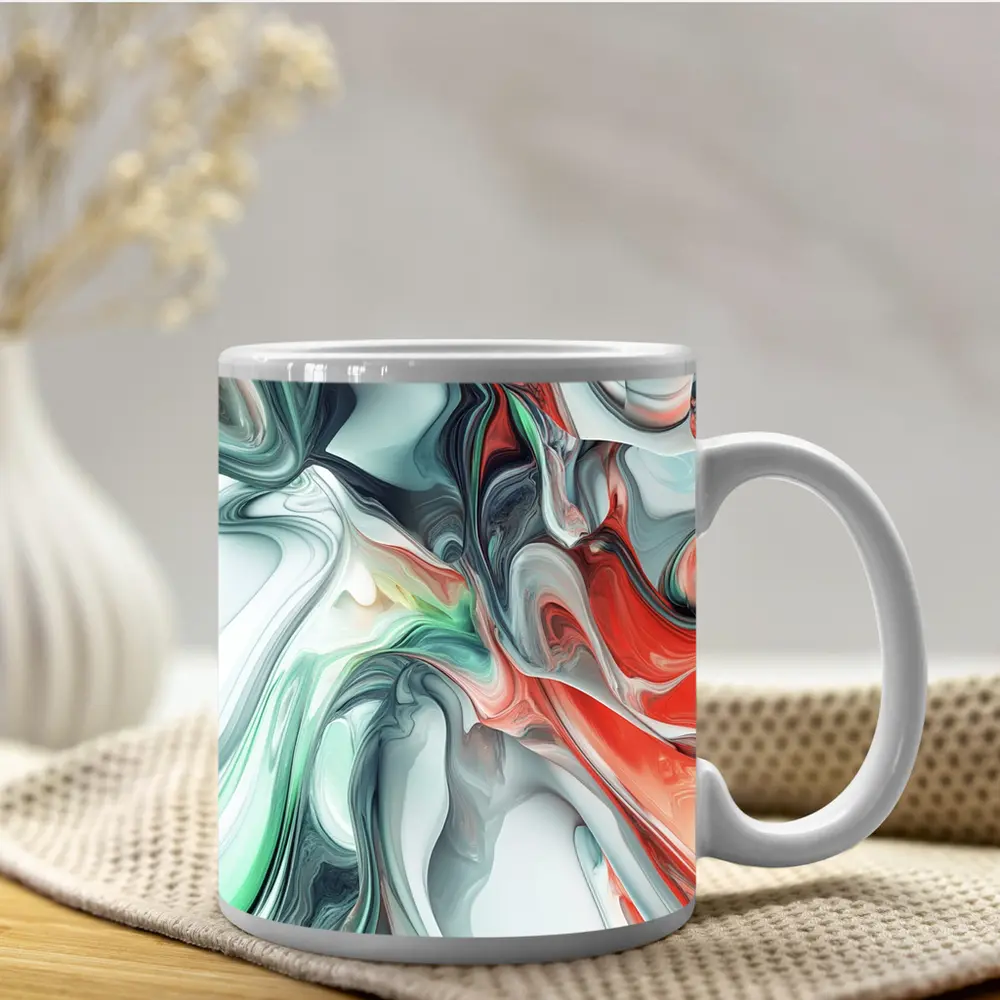 Fluid Marble Abstract Art Coral Mint White – Mugs