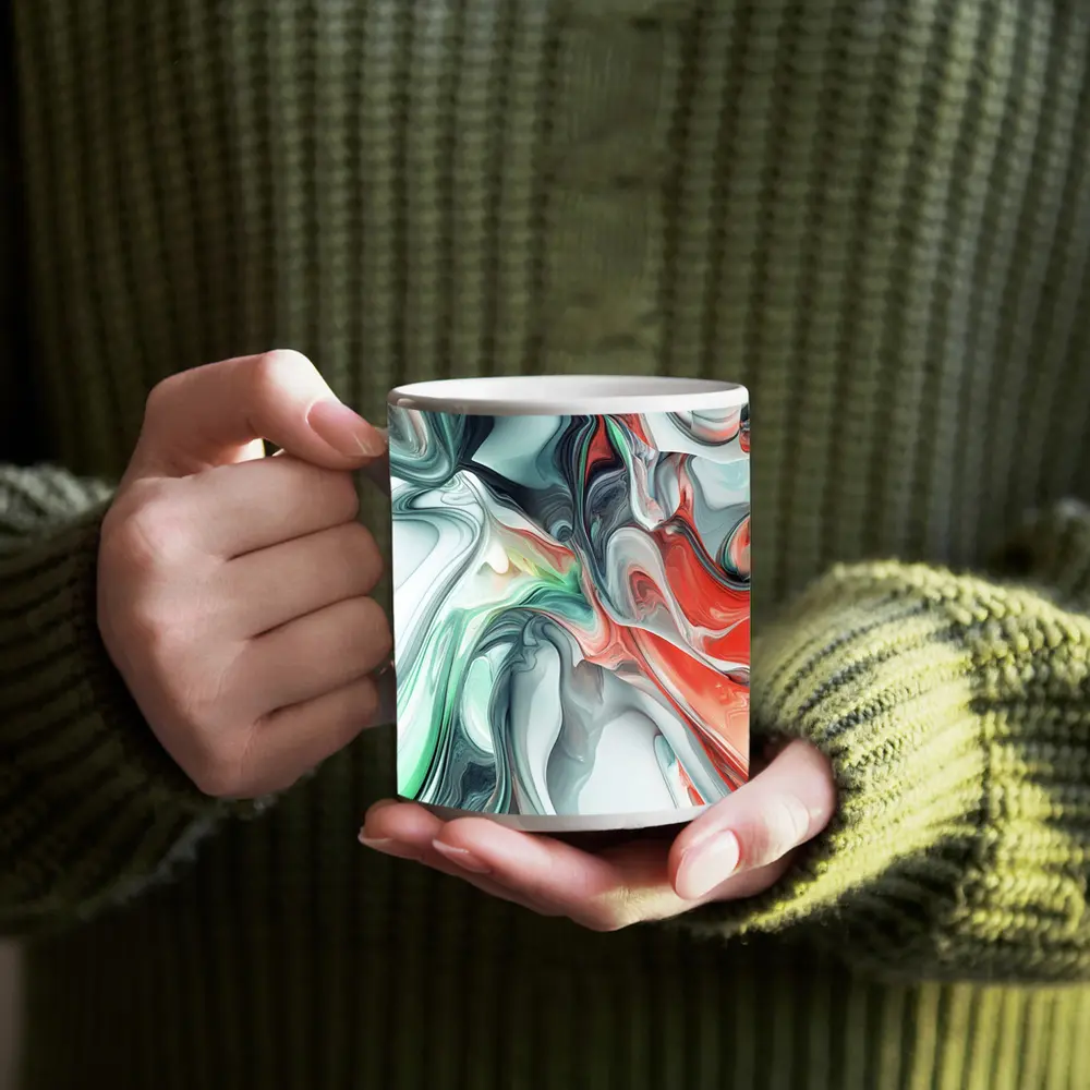 Fluid Marble Abstract Art Coral Mint White – Mugs