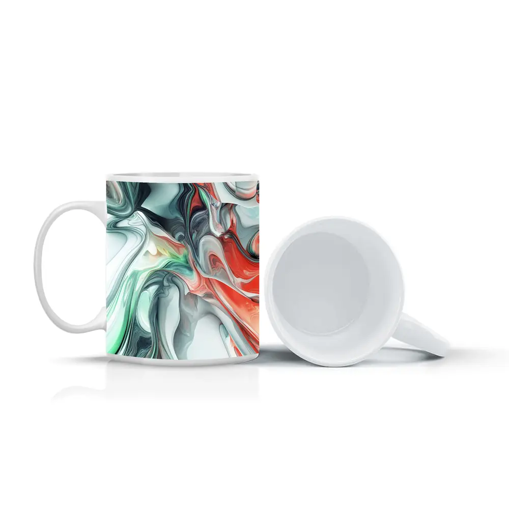 Fluid Marble Abstract Art Coral Mint White – Mugs