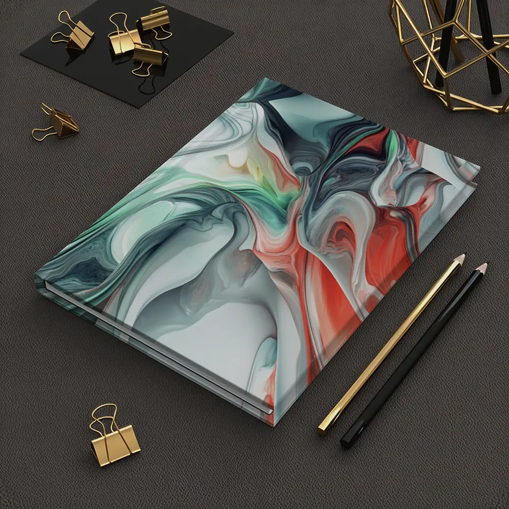 Fluid Marble Abstract Art Coral Mint White – Notebooks
