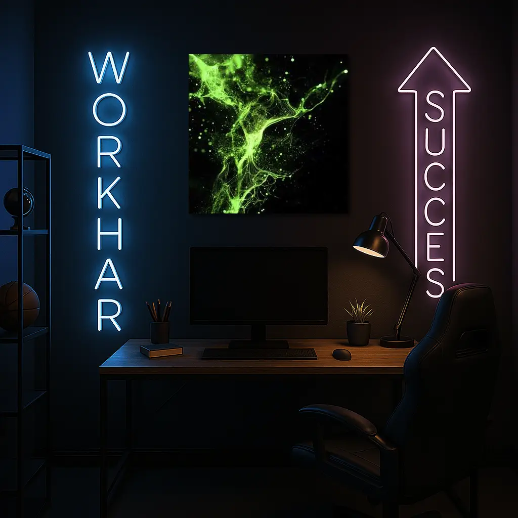Neon Green Energy Particles Black Background – Wall Art