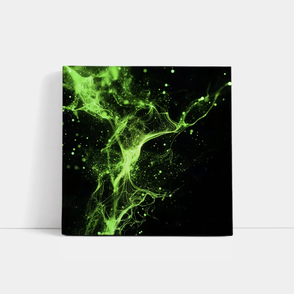 Neon Green Energy Particles Black Background – Wall Art