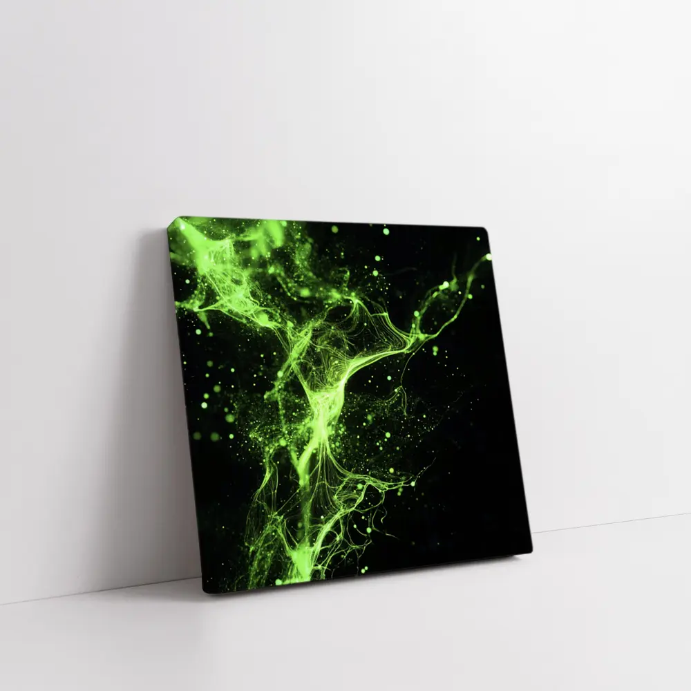 Neon Green Energy Particles Black Background – Wall Art